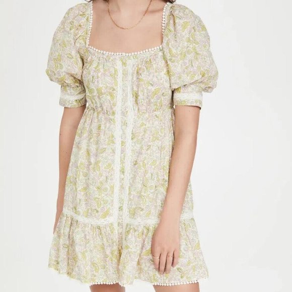 Love The Label Anthropologie Buttondown Puff Sleeve Mini Dress Smocked S - Picture 5 of 10